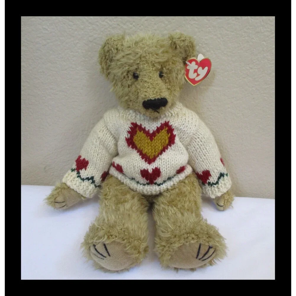 Ty Attic Treasures Heartley Bear Plush Sweater Hearts 1993 Vintage 12” Jointed
